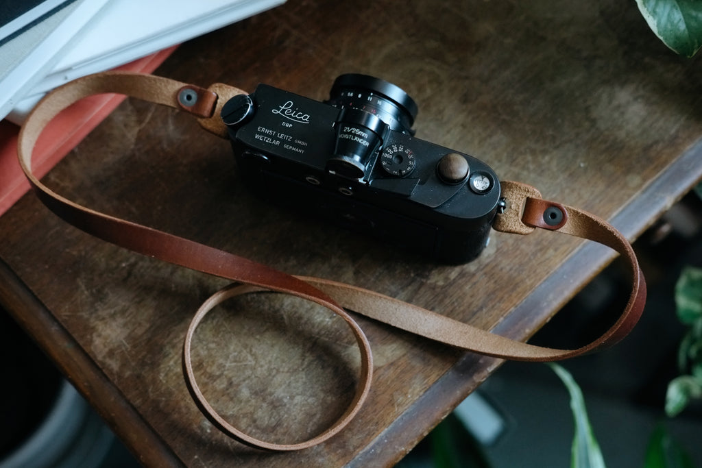 L E G A C Y minimal camera strap - Antique Tan | Dark Amber Beeswax | Black Horween