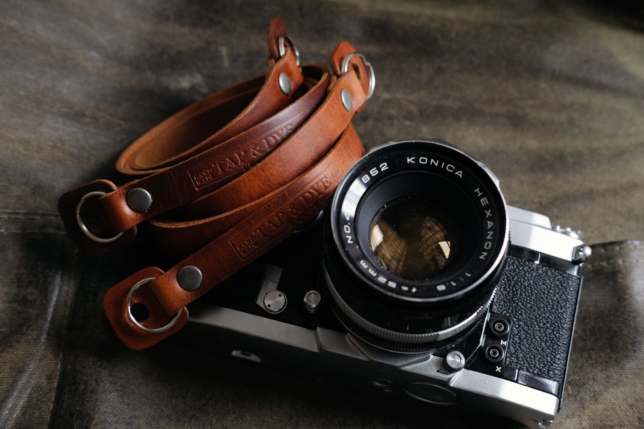 L E G A C Y minimal camera strap - Antique Tan | Dark Amber Beeswax | Black Horween