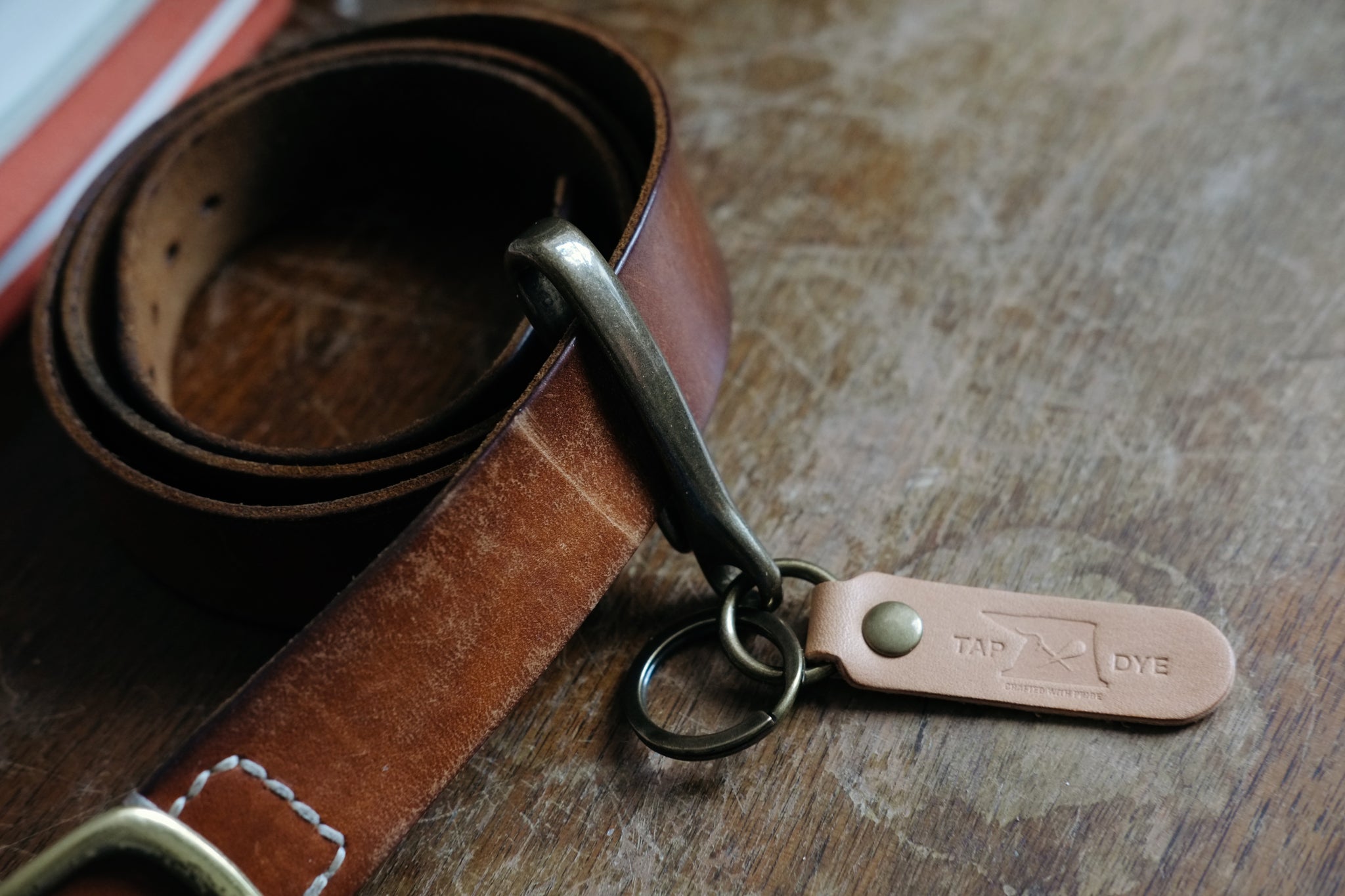 Hook Leather Keyfob, Leather Keychain by Hellhound Leather Co Nickel Plate