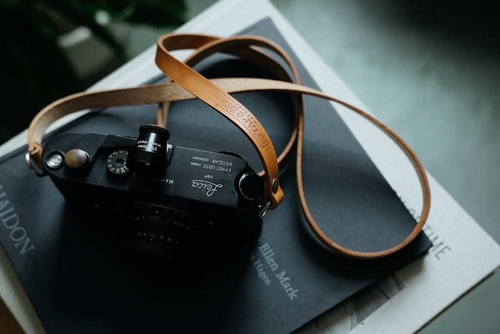 L E G A C Y minimal camera strap - Antique Tan | Dark Amber Beeswax | Black Horween