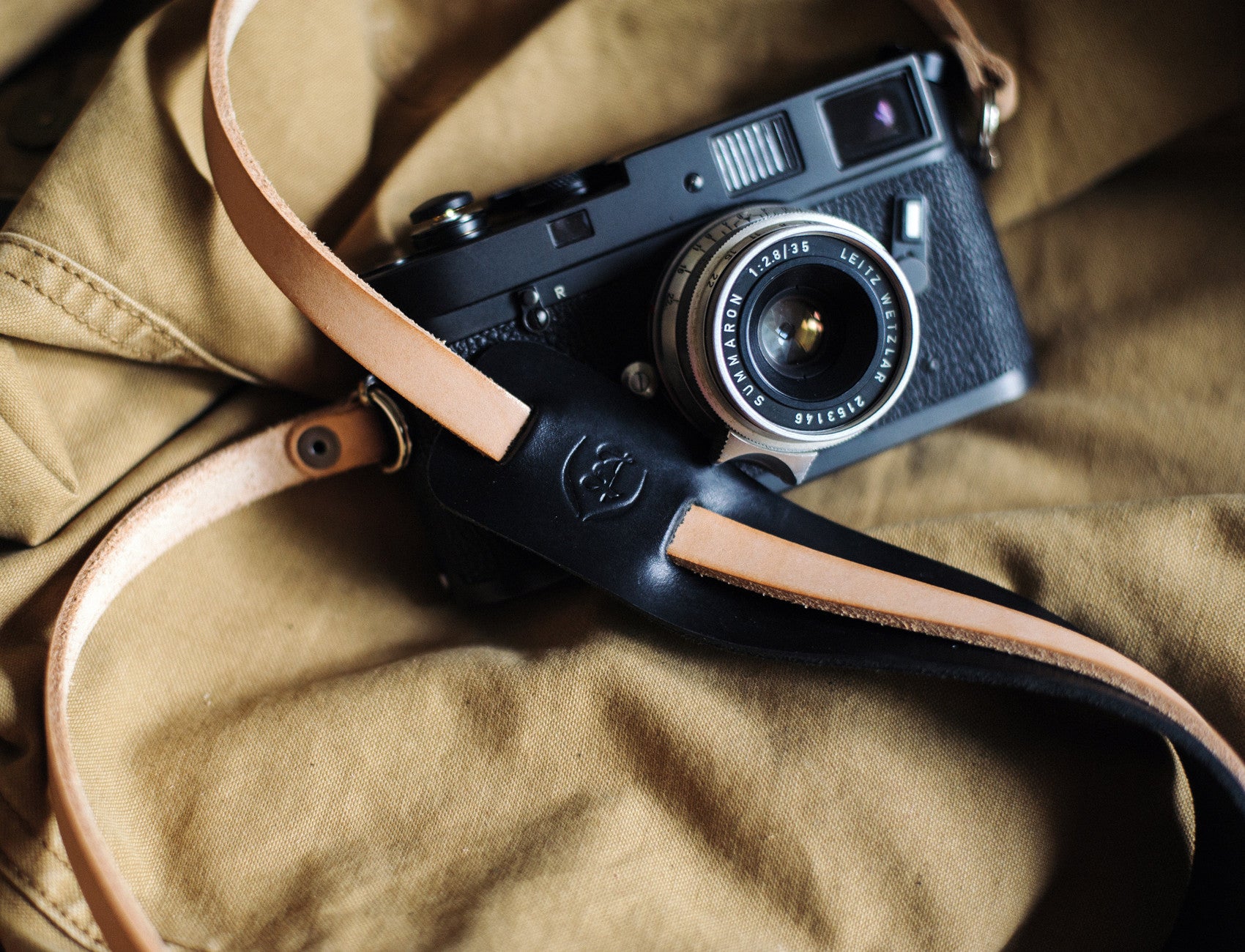 Leather Camera Strap Wide Handmade Fixed Length 