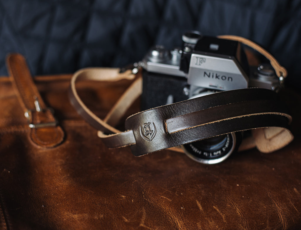 L E G A C Y leather camera fixed length neck/shoulder strap - Dark Chocolate