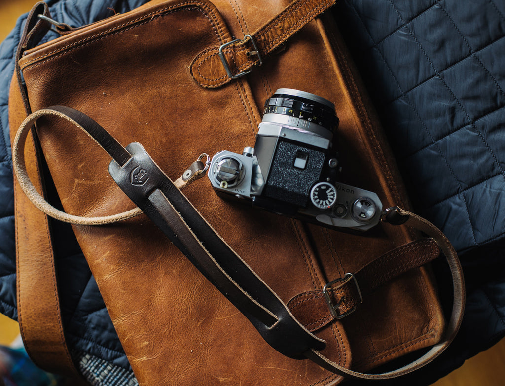 L E G A C Y leather camera fixed length neck/shoulder strap - Dark Chocolate